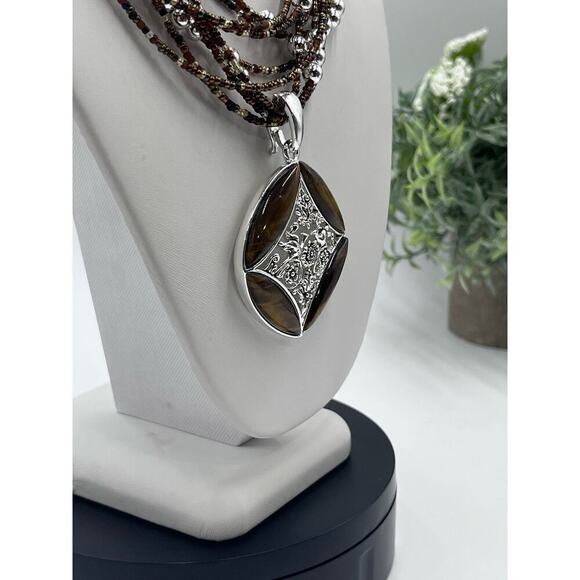 Joan Rivers Vintage Tigers Eye Bird Call Pendant 10 Strand Beaded Necklace - Picture 3 of 14